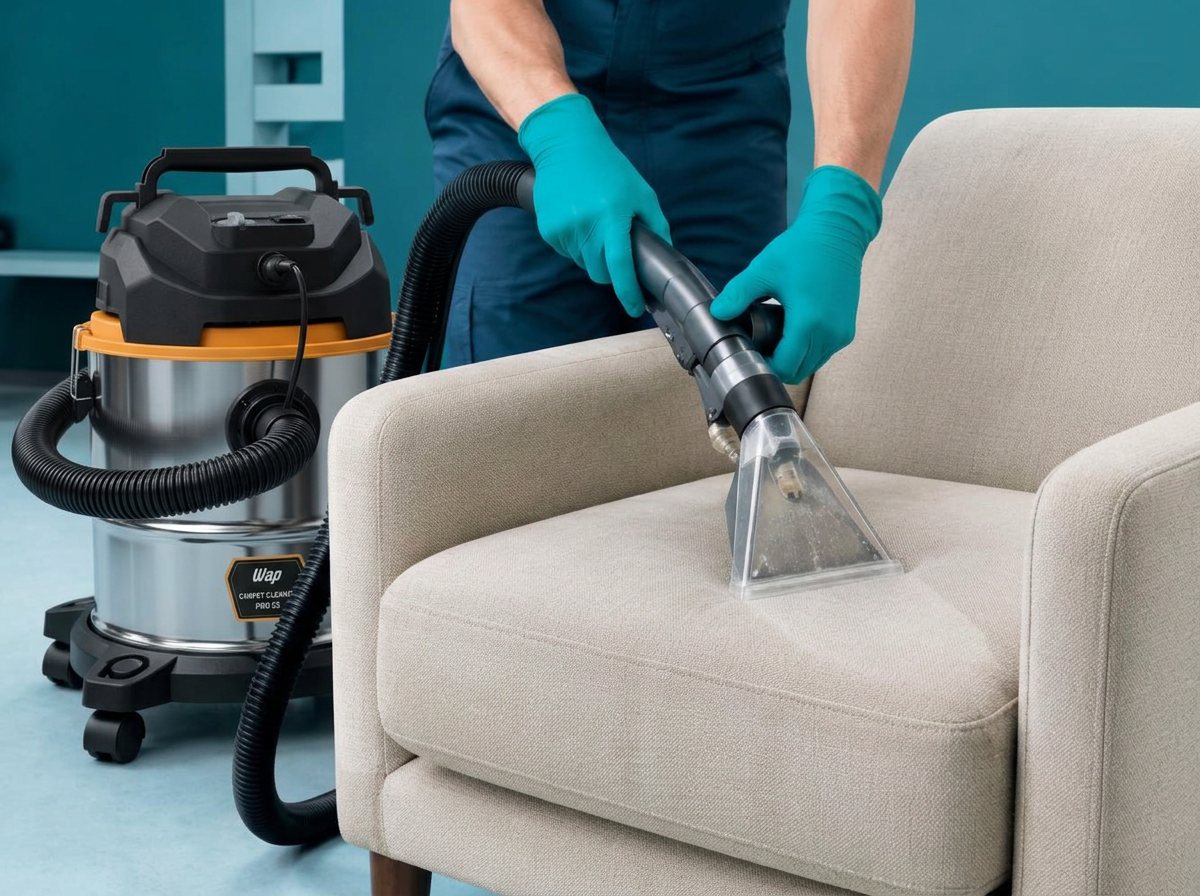 Higienização técnica de poltrona com extratora profissional Carpet Cleaner Pro 25
